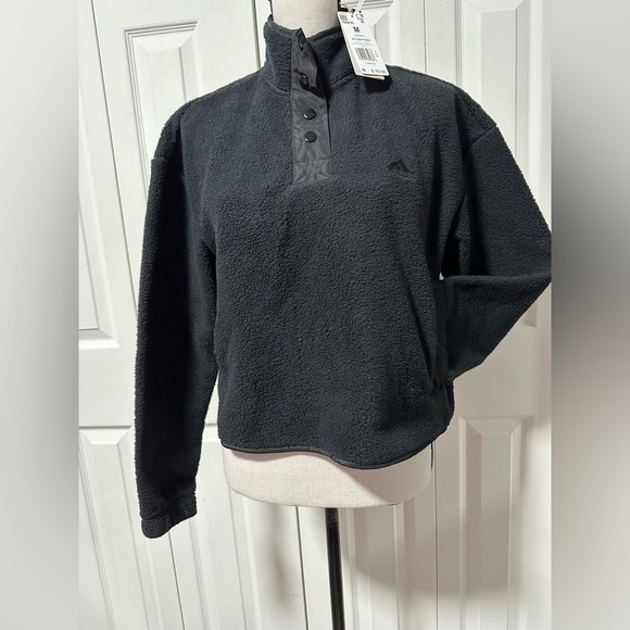 NWT NEW Adidas Women’s Black Polar Fleece Crop Pullover / Size Medium / IN9439 - Picture 9 of 13